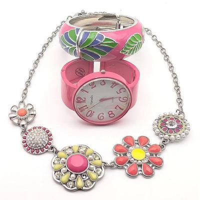 Jewelry Lot | Lia Sophia Flower Necklace | Pink Watch | Enamel Bracelet