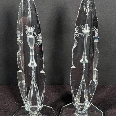 Pair-Genuine Lead Crystal Hand cut Berchtesgaden Bavarian Alps Rerverce Cut Cross Chalice Starburst