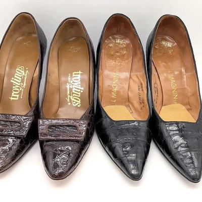 Vintage Leather High Heel Shoes | Brown Troylings Size 6 1/2B | Black I, Magnin & Co Size 6 1/2B
