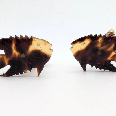 Cufflink Collection | One Pair of Faux Tortoise Shell Fish Cufflinks 1/20 12KGF