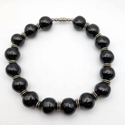 Black Bead Choker Length Necklace