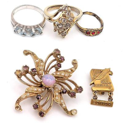 Jewelry Lot | Opal Doublet Pin | Editor Pin | 3 Rings