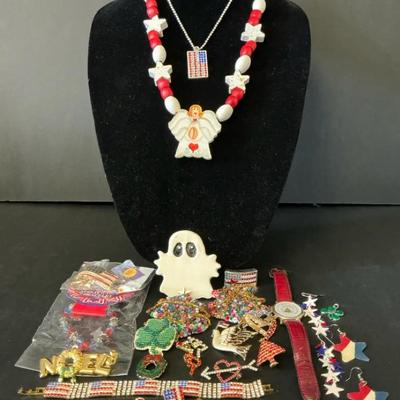Holiday Jewelry Assorted, Brooches, Earrings, Etc. 