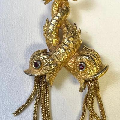 Hattie Carnegie Double Fish Brooch 