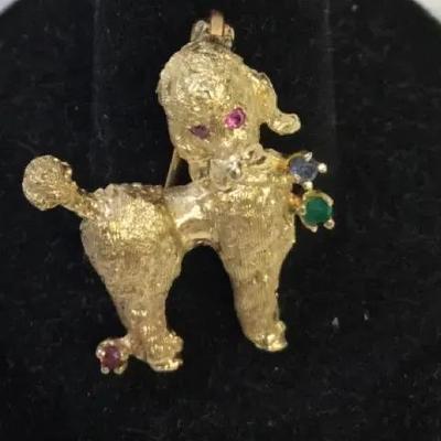 A&Z Company 14K Gemstones Dog Brooch