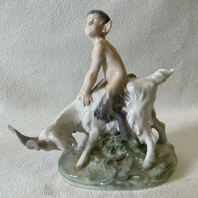Royal Copenhagen Porcelain Faun On Goat Figurine, Vintage
