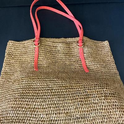 Michael Kors Raffia Bucket Bag, Brown With Bright Straps