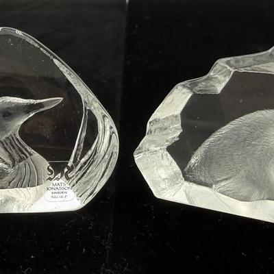 Mats Jonasson Crystal Paperweight Baby Seal Duck Sweden 2 Pc
