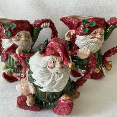Fitz & Floyd Christmas Old World Santa Teapot & Two Pitchers