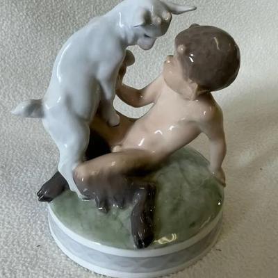 Royal Copenhagen Porcelain Faun With Goat Figurine, Vintage