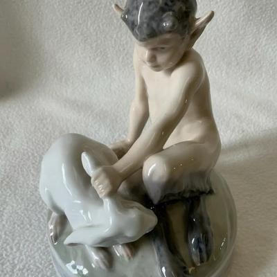Royal Copenhagen Porcelain Faun With Rabbit Figurine, Vintage