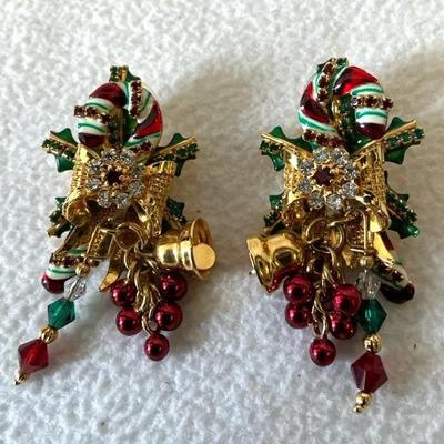 Lunch At The Ritz Christmas Gold Tone Earrings