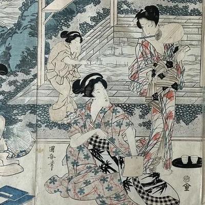 Japanese Wood Block Ladies At Hot Springs, Vintage