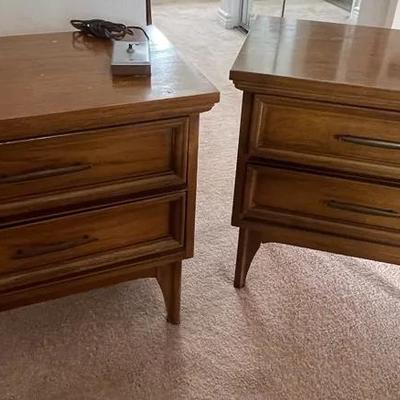 Dixie MCM Medium Wood Bedside or End Tables, Pair