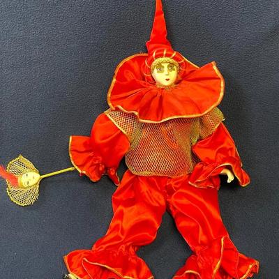 Porcelain Harlequin Clown Doll
