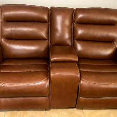 Man Wah Brown Reclining Sofa with Center Console
