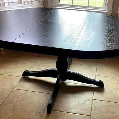 Expandable Black Pedestal Dining Table with Protective Cover & Tablecloth