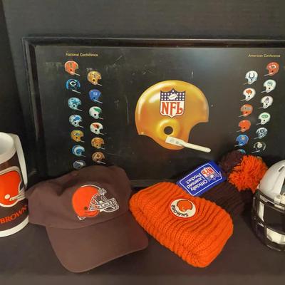 Cleveland Browns Collection Featuring Hats, Mug, Mini Helmet & Vintage NFL Tray