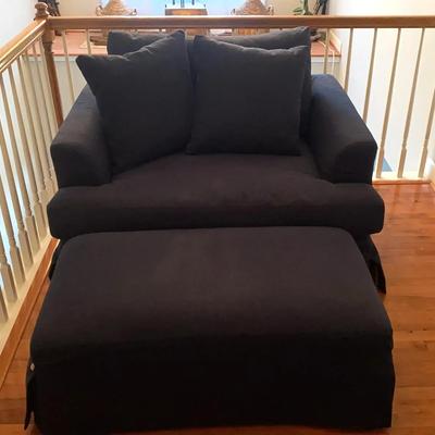Oversized Armchair with Matching Ottoman in Navy Upholstery