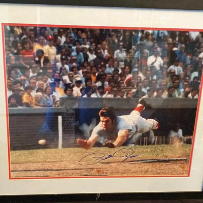 Framed & Matted Autographed Pete Rose Diving Photo