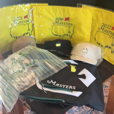 Masters Memorabilia Featuring Drawstring Bag and Tournament Flags