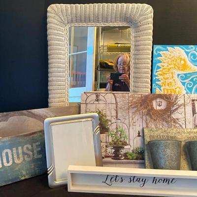 Wicker Mirror, Metal Wall Hanger & Coastal-Inspired Wall Art Collection