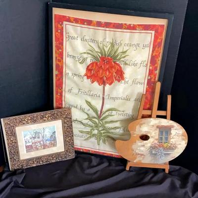 Framed Floral Tea Towel, Italian Art on Palette & Street Scene Print