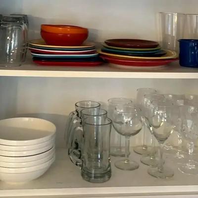 Eclectic Collection of Dishware, Mugs & Wine Glasses