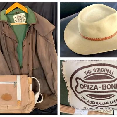 Akubra Felt Hat, Driza-Bone Coat & Canvas Shoulder Bag