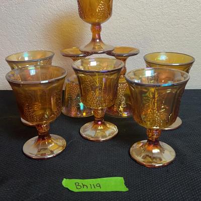 BK119 Set Of 8 Vintage Carnival Glass Water Goblets