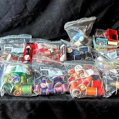 BK233 Variety Of Colored Spools Of Thread & Scissors 