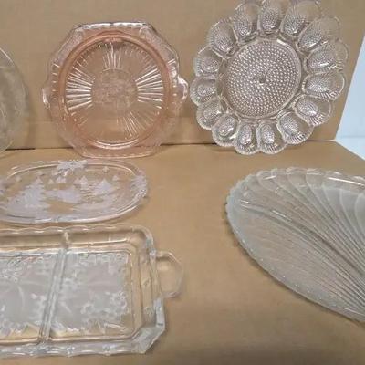 Fancy Pattern Glassware. Pink Glass Included