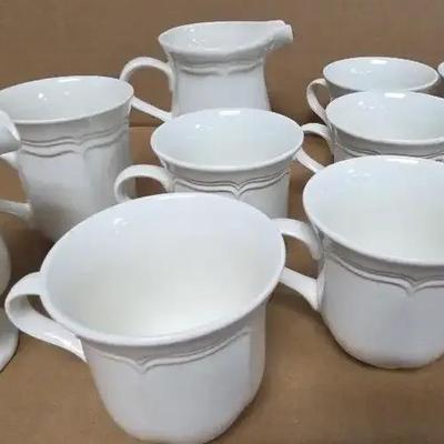 Vintage Mikasa French Countryside F9000 all-white cup and saucer sets. Set of 8 Plus Extras