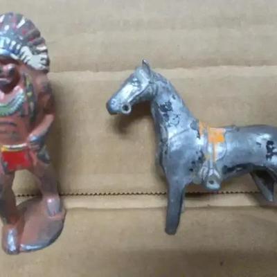 Vintage Metal Horse And Indian Chief Figurines 