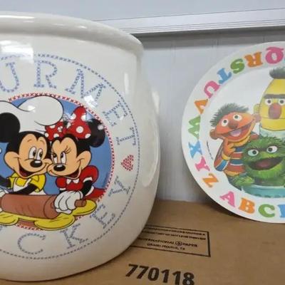 This is a vintage Sesame Street And Mickey Mouse Cookie Jar No Lid