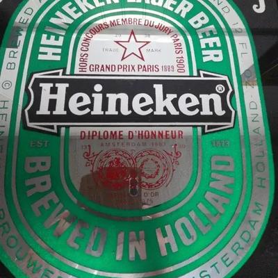Vintage Bar Heineken Sign Mirror Brown Frame
