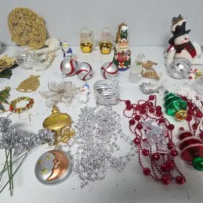 Christmas Lot Ornaments Gold Bells Wood Snowman 