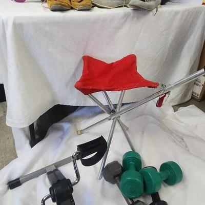 Bowling Balls, Golf Seat, Hand Weights & Excercise Peddler