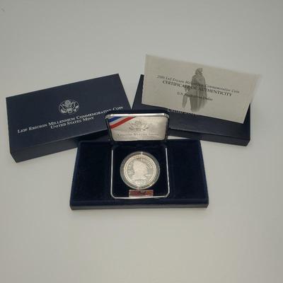 Lot 1199 2000 US Mint Leif Ericson Millennium Commerative Coin Silver Dollar Proof