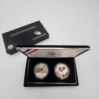 Lot 1197 2019 American Legion 100th Anniversary Commerative Silver Dollar and Medal Set