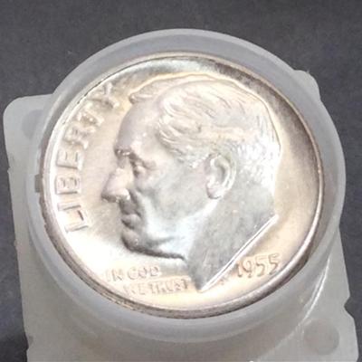 1955-D Rosevelt Silver Dimes Roll. Silver