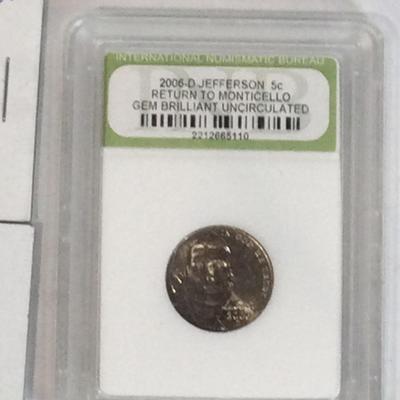 27 Jefferson Mixed Date Slab, Card And Proof. 1949-2006