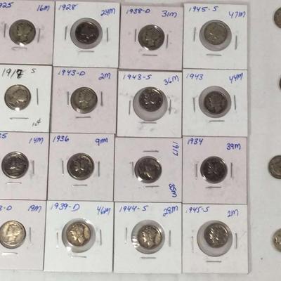 Mercury Dime Lot Mixed Date And Mintages 1917-S-1945-S, 1928, 1938-D, 