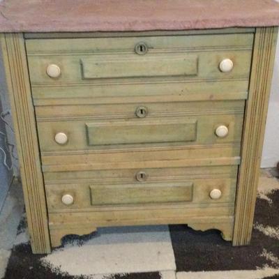 Three Drawer Dresser. Slate Top, Heavy. Solid Wood