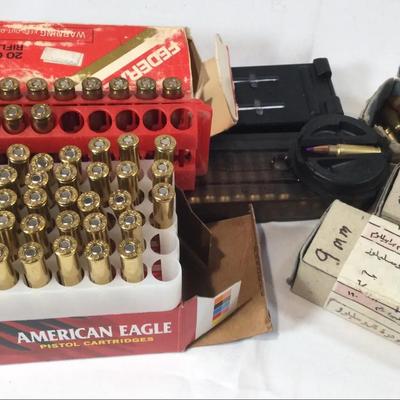 Mixed Ammo Lot 9 Mm, 327 Mag, 5,7x28, 222 Remington.