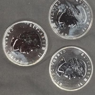 3 Canadan Silver One Dollar 3/4 Silver 9999 Fine