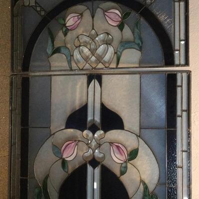 Two Panel Stained Glass Windo Antique
