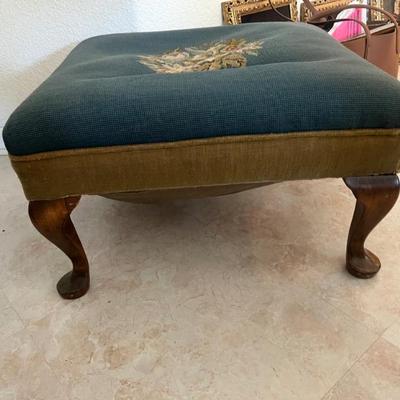 Vintage Victorian Footstool with floral needlepoint upholstery. $20