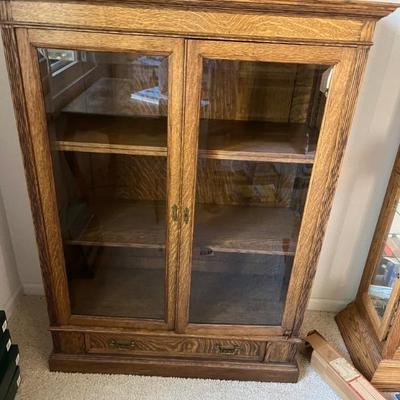 Antique Oak China/Curio/Display Cabinet or Bookcase with key often referred to as "Arts and Crafts" or "Victorian"...