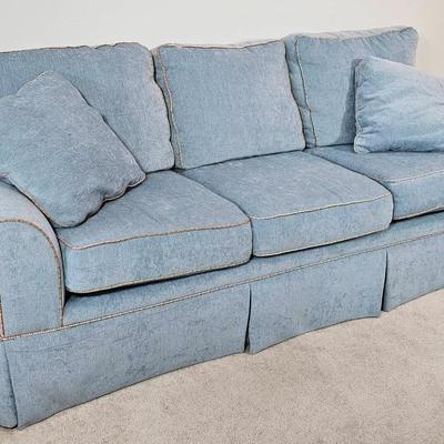 Blue Upholstered Sofa W/Ombre Piping